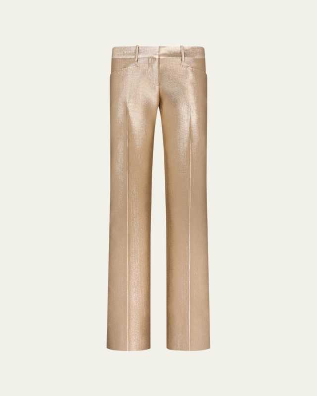 Metallic Low Waist Flare Wool Pants
